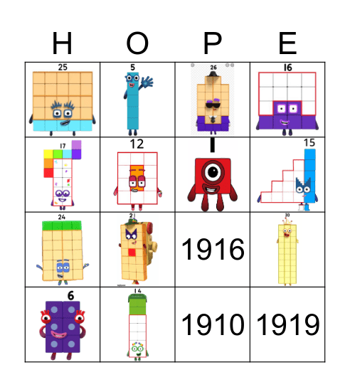 Number blocks Bingo Card