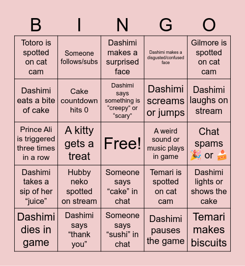 Dashimi's 10K Celebration Bingo Card