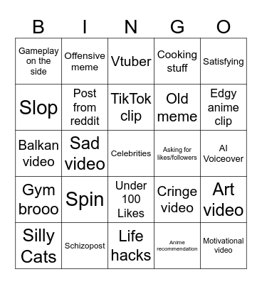 Instagram Reels bingo Card