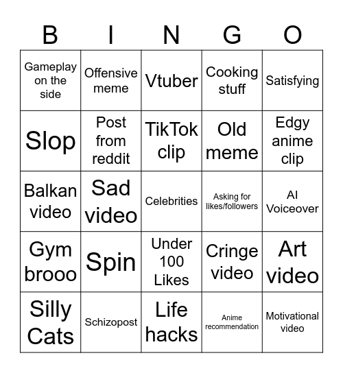 Instagram Reels bingo Card