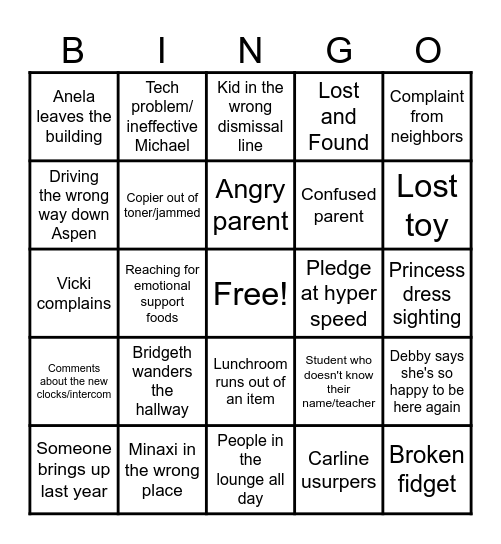 Frost Bingo Card