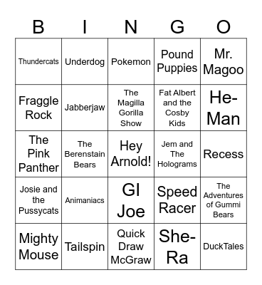 GEN  X KIDS SHOWS Bingo Card