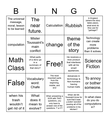 The Brave Little Toaster Bingo Card