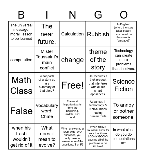 The Brave Little Toaster Bingo Card