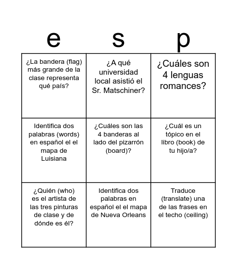 Primer día (3)a Bingo Card