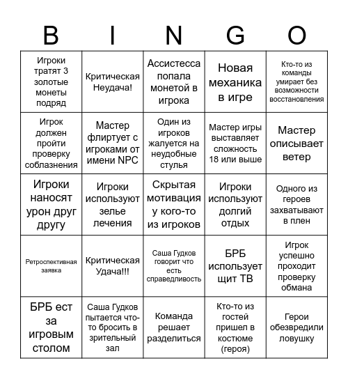 Подземелья Чикен Карри Bingo Card