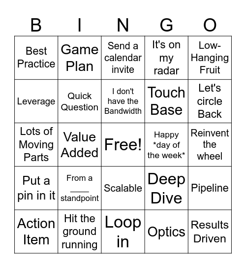 Jeremy's Corporate Lingo Bingo Card