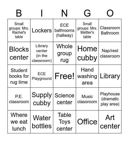 Back to School Night BINGO! Bingo Card