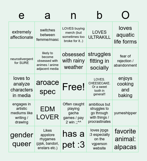 Elaine's Bingo :3 Bingo Card