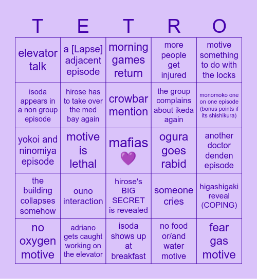 MAFIA SERVER BINGO CARD! Bingo Card