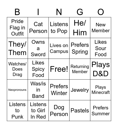 Untitled Bingo Card