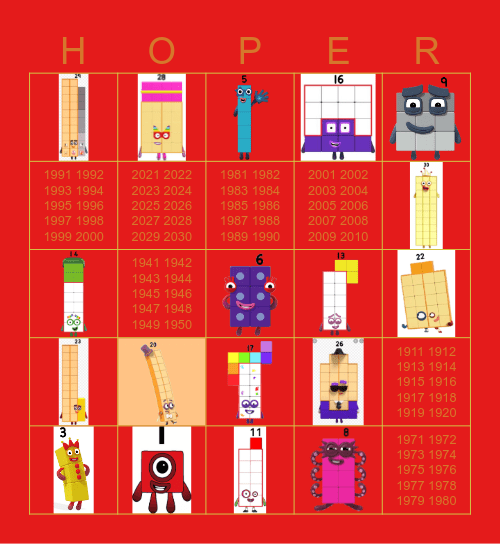 Number blocks Bingo Card