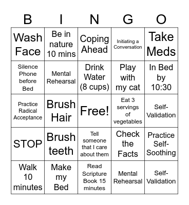 CeeCee's Recovery Bingo Card