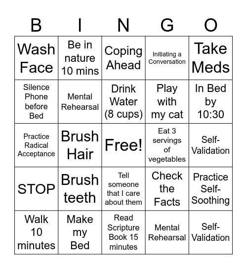 CeeCee's Recovery Bingo Card