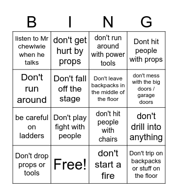 Kaylee McClellan 2.3 Project; Safety Bingo Card Bingo Card