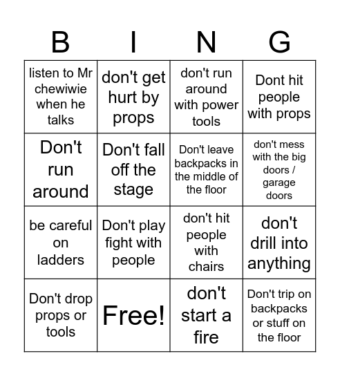 Kaylee McClellan 2.3 Project; Safety Bingo Card Bingo Card