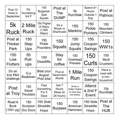 F3 NWIND September 2025 Bingo Card