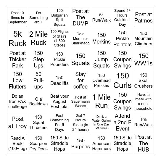 F3 NWIND September 2025 Bingo Card