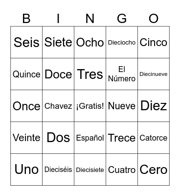 Spanish Numbers Bingo Card