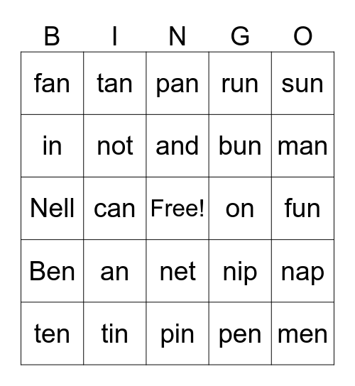 'n' Bingo Card