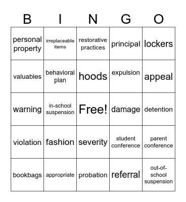 3rd Hour Handbook Reading Bingo Card