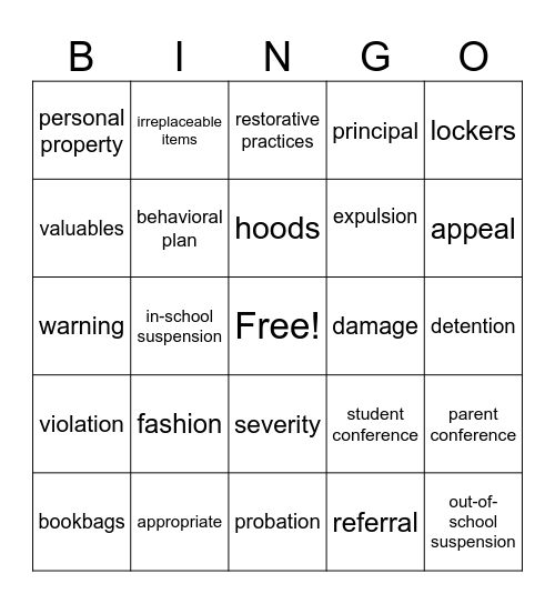 3rd Hour Handbook Reading Bingo Card