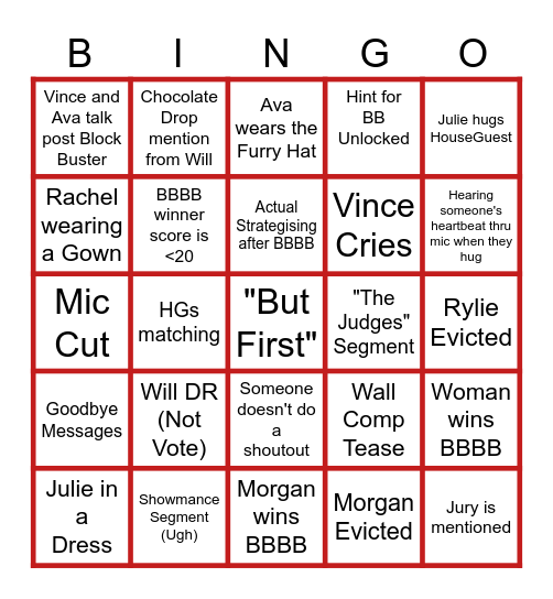 BB27 Eviction #6 Bingo Card