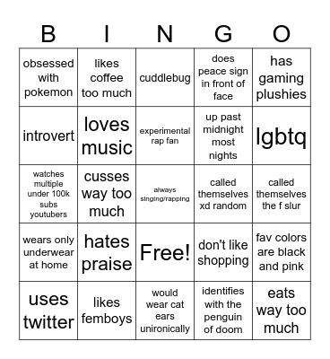 quirky weird bingo Card