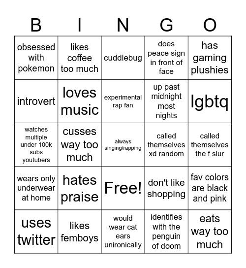quirky weird bingo Card
