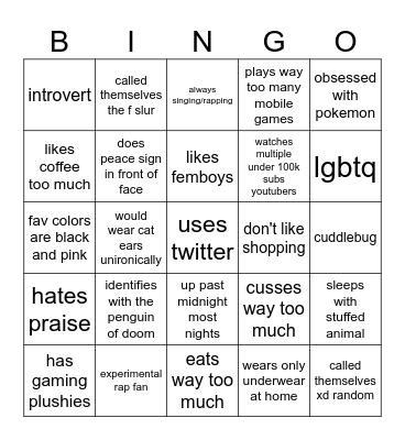 quirky weird bingo Card