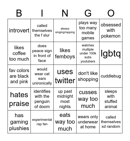 quirky weird bingo Card
