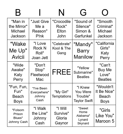 Musical Bingo Card