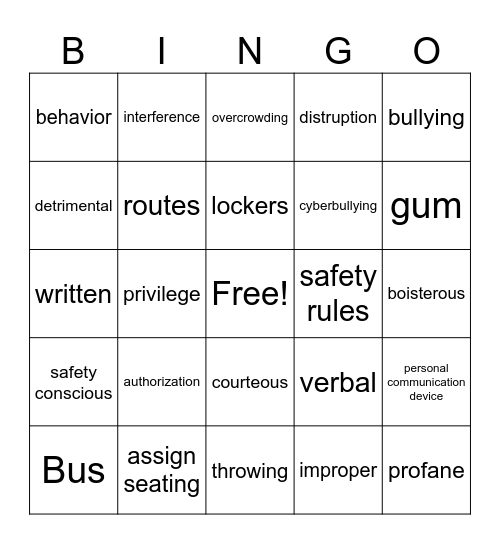 5th Hour Handbook Reading Bingo Card