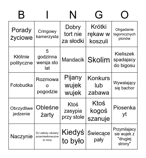 weselny pyton Bingo Card