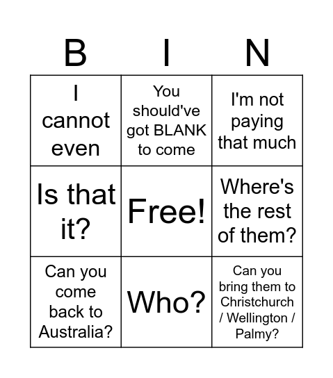 Guest Announcement Livestream Bingo Card