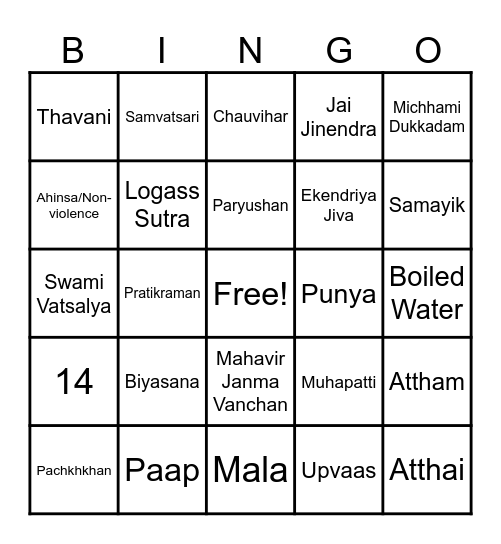Baal Paryushan Bingo Card
