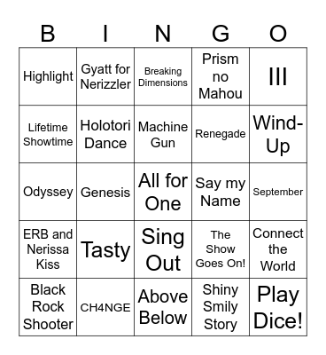 All for One Song Predictions Bingo Card