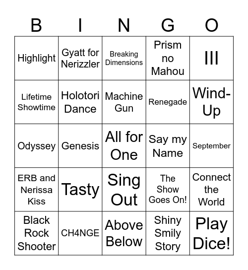 All for One Song Predictions Bingo Card