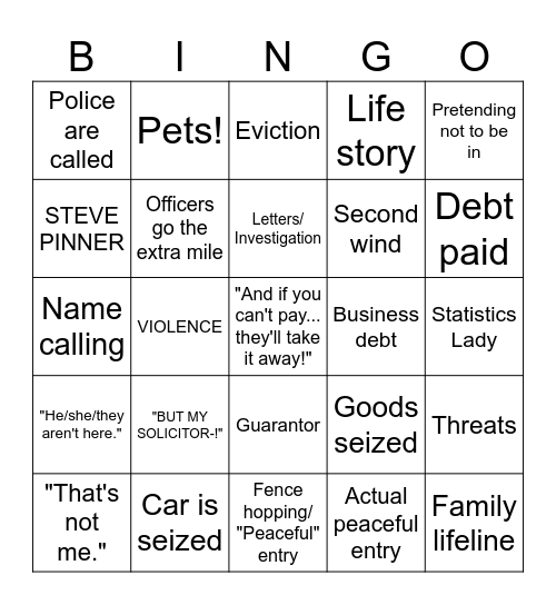 Can't Pay? Bingo Card