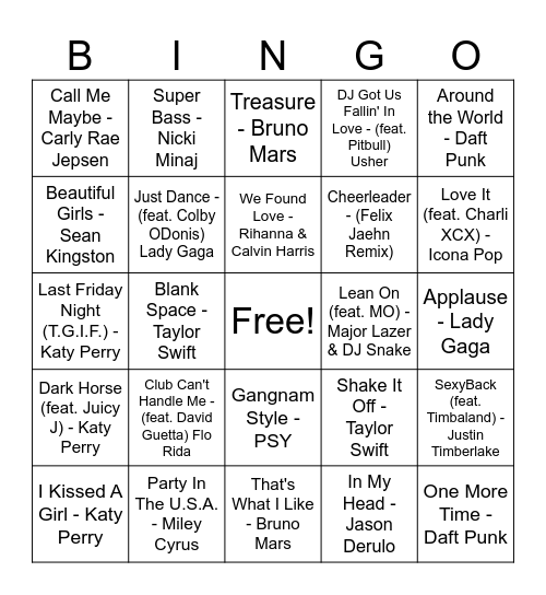 Dance Party! Best Dance Hits Bingo Card