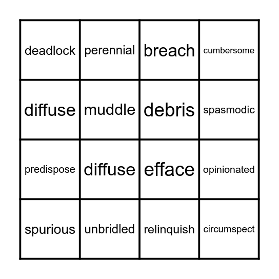 Level D, Unit 1 - Vocabulary Workshop Bingo Card