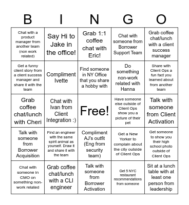 Work Speed Dating :) Bingo Card