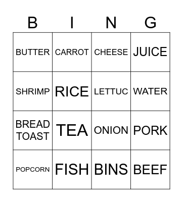 GROCERIES Bingo Card