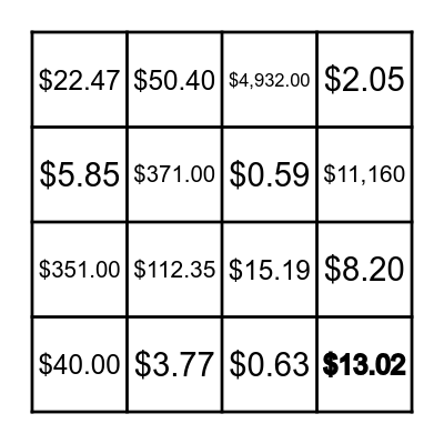 Sales Tax and Income Tax Bingo Card