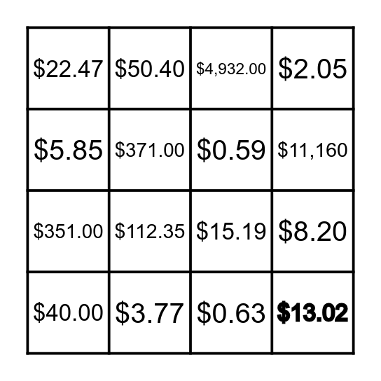Sales Tax and Income Tax Bingo Card