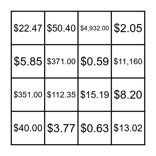Sales Tax and Income Tax Bingo Card