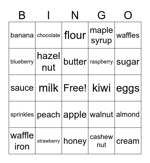 waffles!! Bingo Card