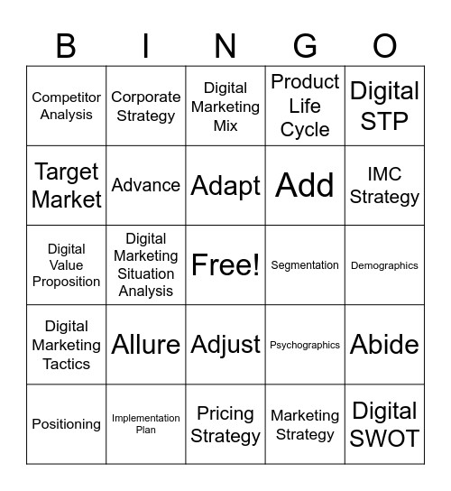 Digital Strategy Bingo Card