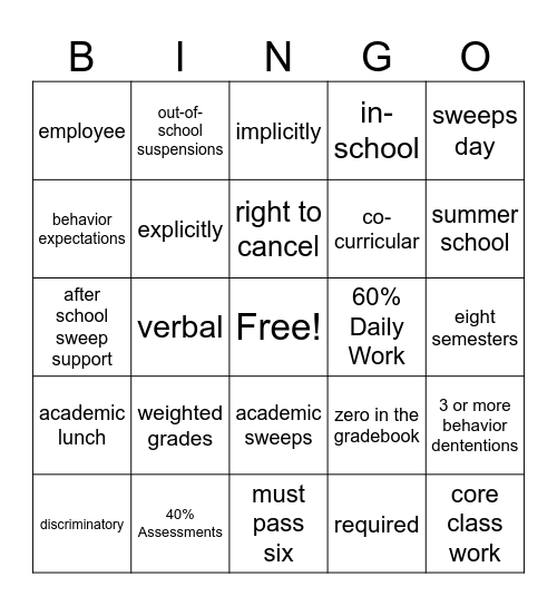 6th Hour Handbook Reading Bingo Card