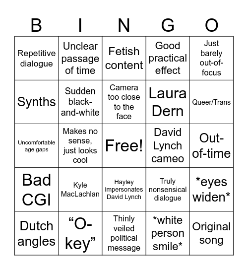 Lynchian Bingo Card